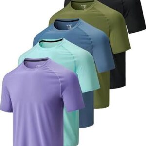 5 Pack Men's Active Quick Dry Crew Neck T Shirts | Athletic Running Gym Short Tee Tops Bulk